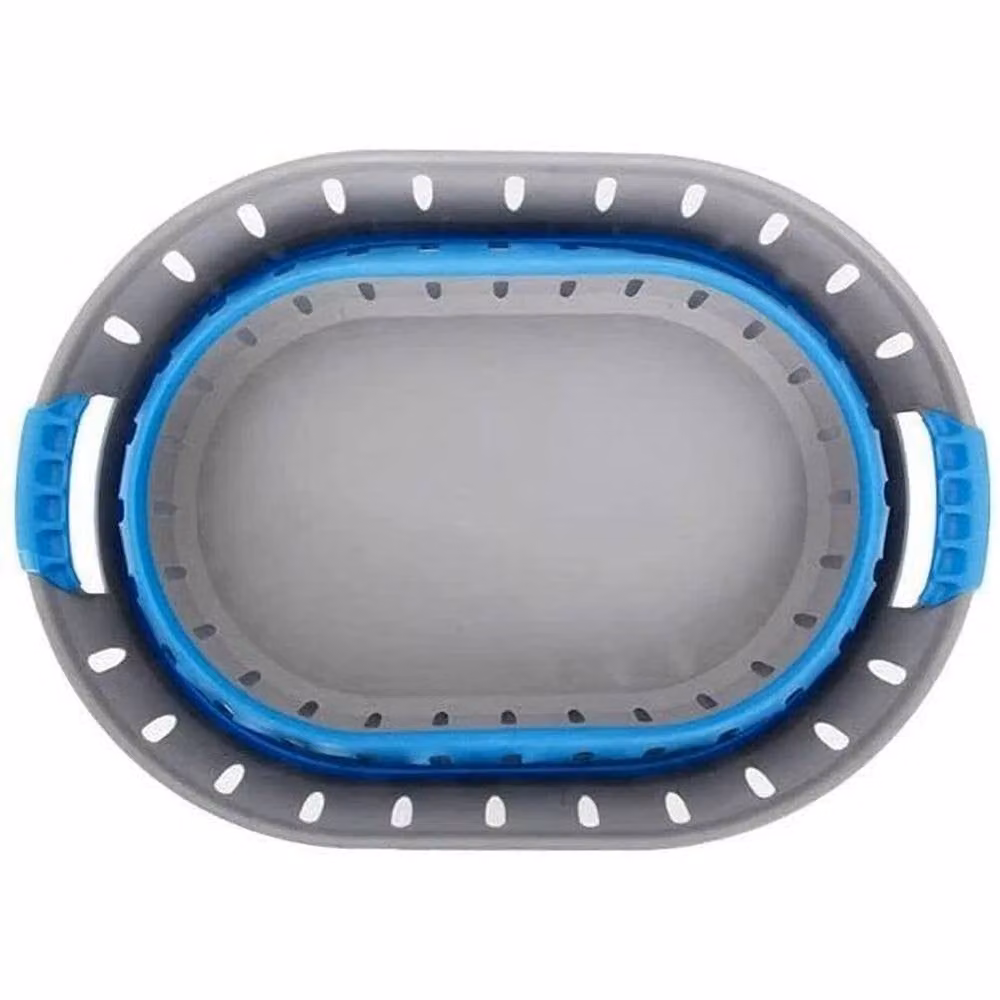 PAWNORA Collapsible Plastic Washing Basket Hamper in Blue and Grey, Width: 60 cm – 2