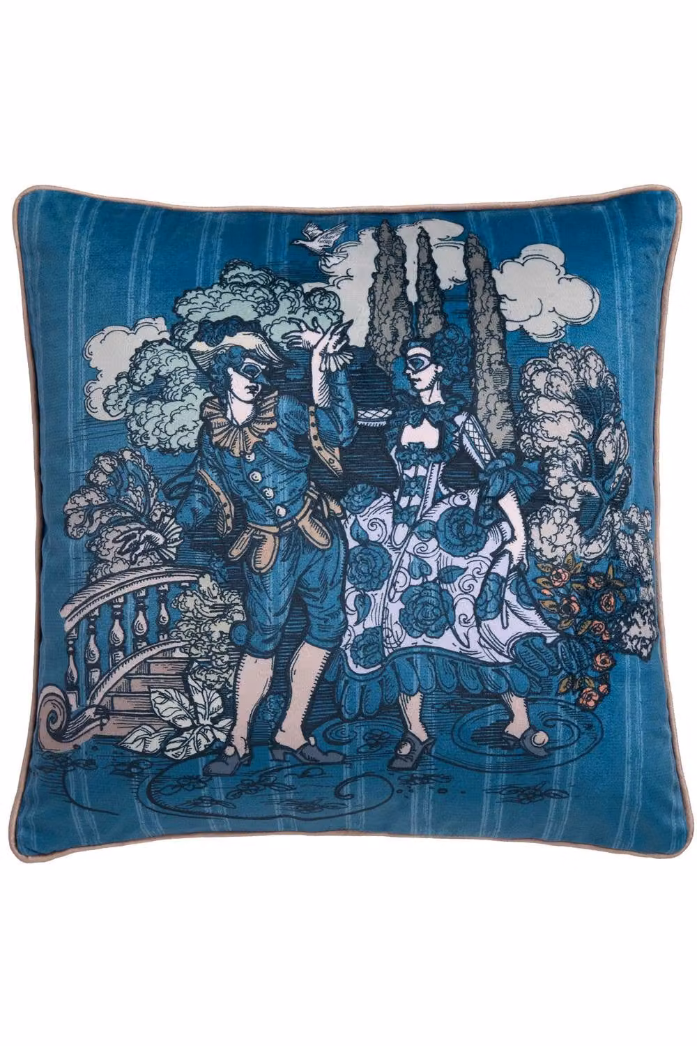 House of Llewelyn-Bowen Tuscan Toile Blue Velvet Square Filled Cushion, W/D/H: 43 x 43 x 43 cm – 2