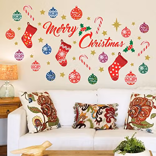 WALPLUS Merry Christmas Removable Wall Decals, Multicolour, W: 77 cm, H: 43 cm