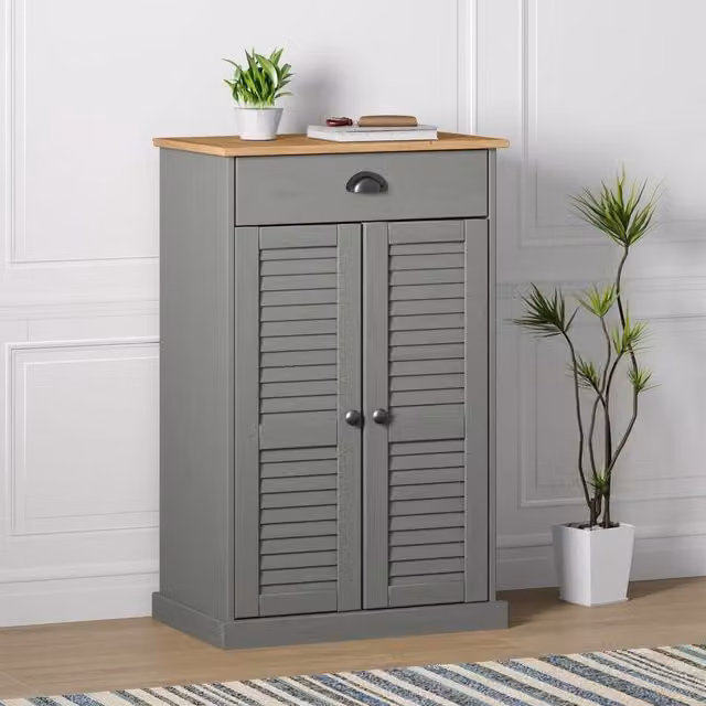 Berkfield Home VIGO Shoe Cabinet in Grey Solid Wood Pine, W/D/H: 60 x 35 x 96 cm – 1