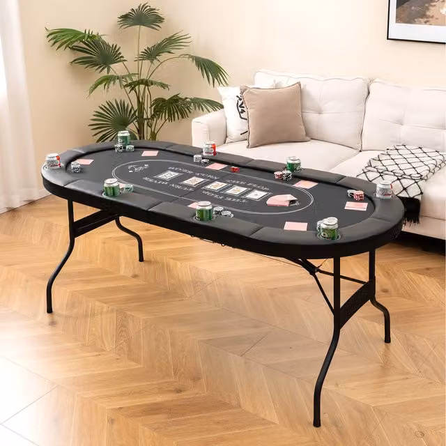 COSTWAY Foldable Oval Poker Table in Black
