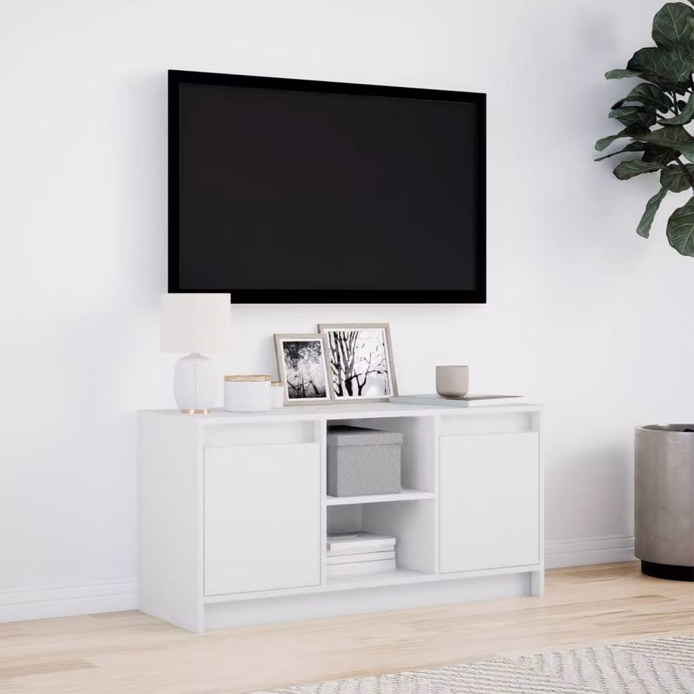 Berkfield Home Modern White LED TV Cabinet in Engineered Wood, W/D/H: 100 x 34 x 50 cm – 2