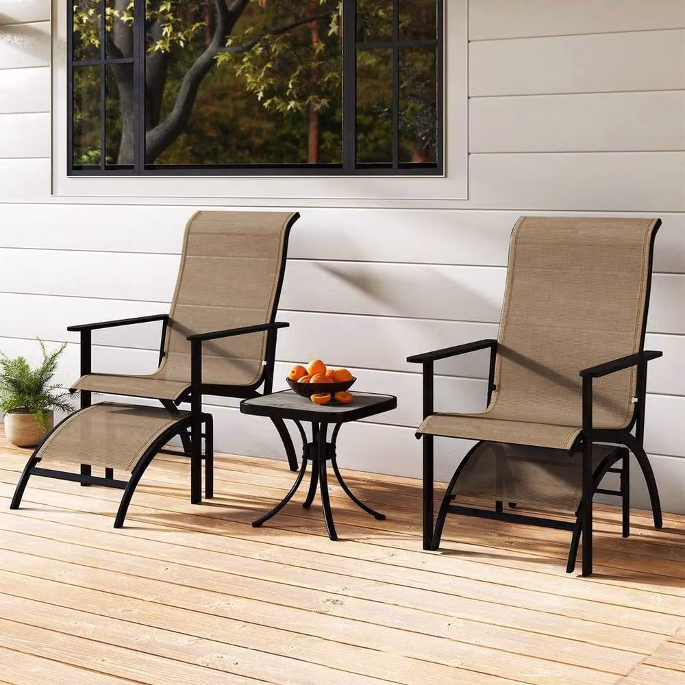 KORVIXA 5 Piece Brown Patio Conversation Furniture Set with Upholstered Cushions and Ottoman – 4
