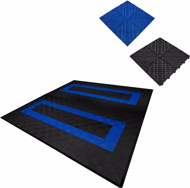Monstershop Vented Garage Floor Tiles with Edges, Plastic, 165 Black and 60 Blue