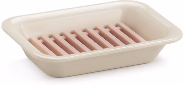 Zeal Draining Melamine Soap Dish with Removable Silicone Rack in Beige – 1