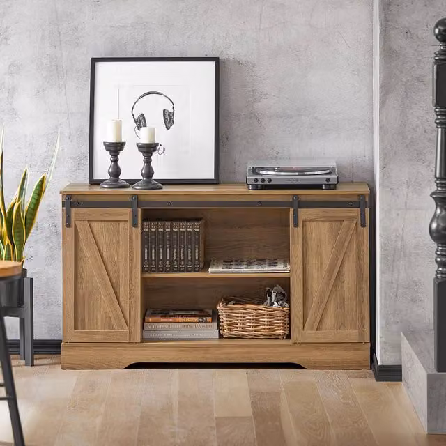 SoBuy Multifunctional Rustic Modern Credenza in Light Oak with Sliding Barn Doors – 1