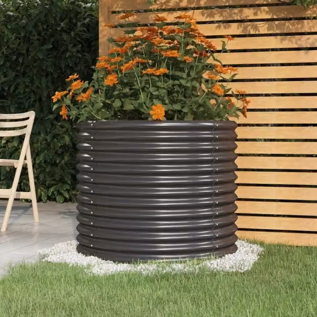 Berkfield Home Garden Planter in Anthracite Black Powder-coated Steel, W/D/H: 80 x 80 x 68 cm – 1