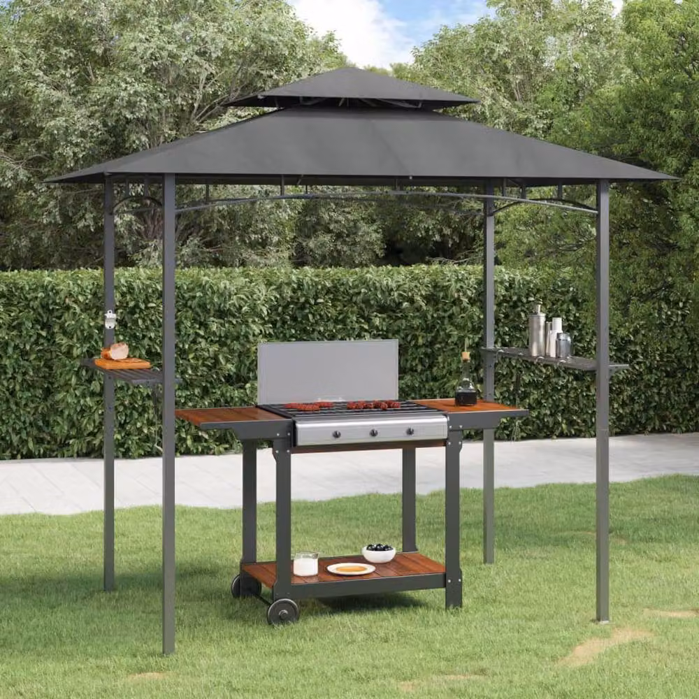 Berkfield Home Comfortable BBQ Gazebo with Side Shelves in Anthracite, W/D/H: 240 x 150 x 243 cm – 2
