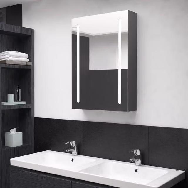 Berkfield Home LED Bathroom Mirror Cabinet in Grey, W/D/H: 50 x 13 x 70 cm