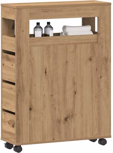 Berkfield Home Narrow Bathroom Cabinet with Wheels in Artisan Oak Brown, W/D/H: 23.0 x 20.0 x 90.0 cm – 1