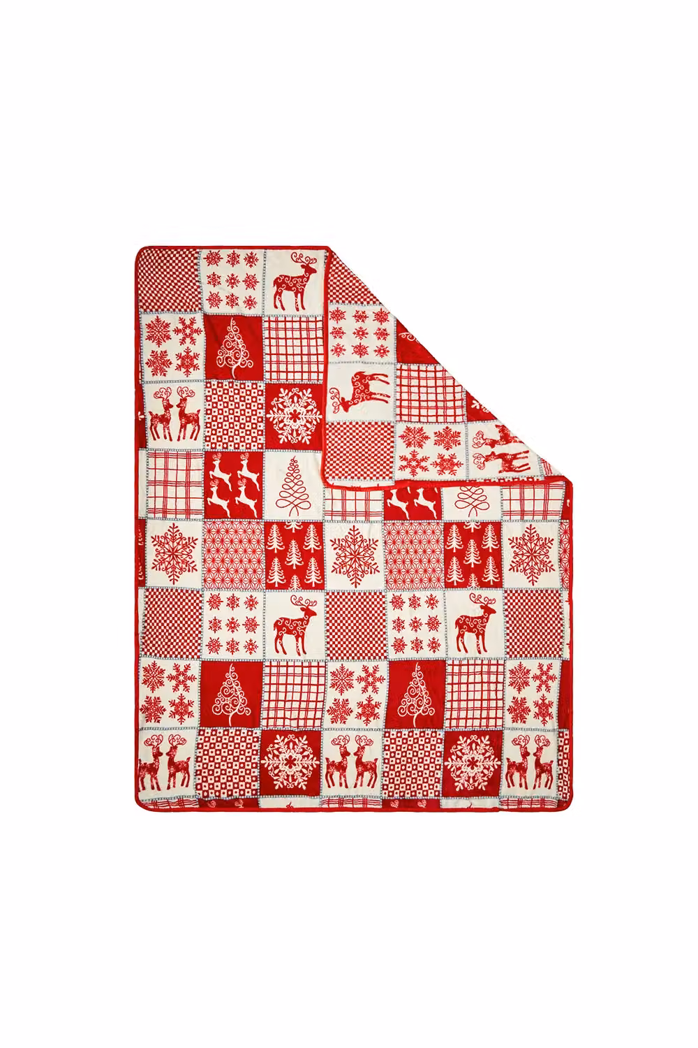 BHS Christmas Winter Patchwork Fleece Throw in Red and White, W: 140 cm, L: 180 cm – 2