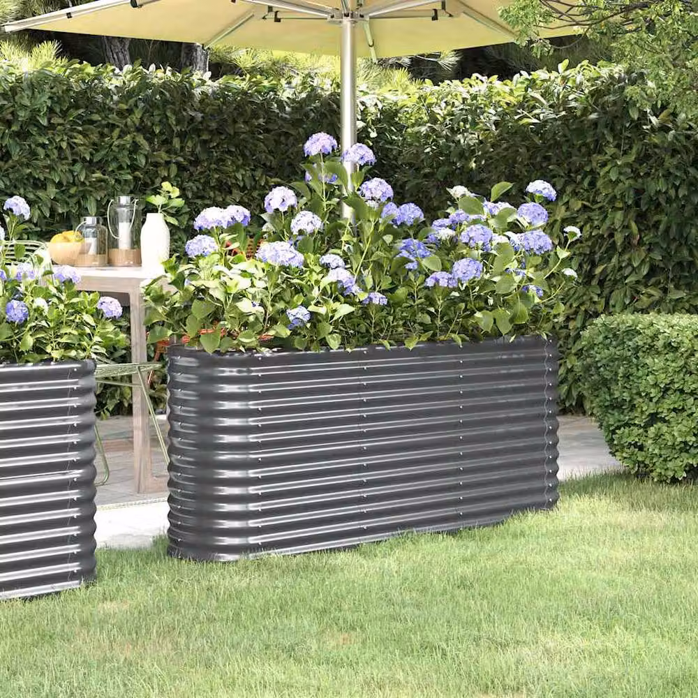 Berkfield Home Garden Powder-coated Steel Raised Bed in Anthracite Grey, W/D/H: 152 x 40 x 68 cm – 2