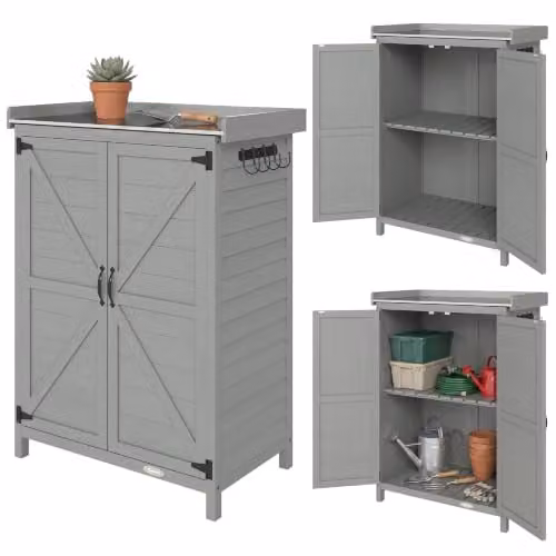 Outsunny Grey Wooden Garden Shed with Shelf and Side Hooks, W/D/H: 71.5 x 39 x 95 cm – 1