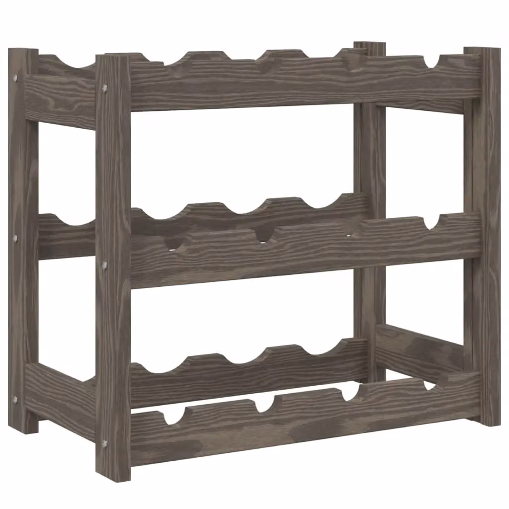 Berkfield Home Grey Solid Pine Wood Wall Mounted Wine Rack for 12 Bottles – 2