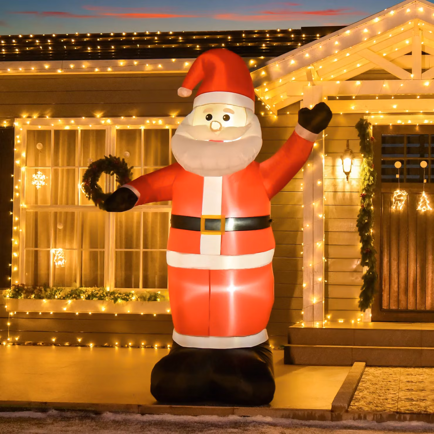 HOMCOM Inflatable 8ft Santa Claus Christmas Decoration with LED Lights in Red and White – 8