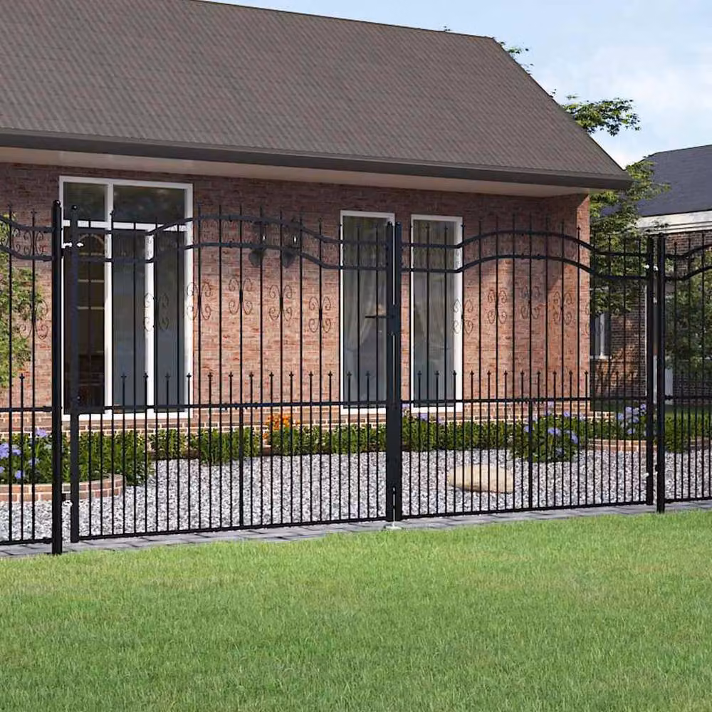 Berkfield Home Spear Top Fence Gate in Black Powder-coated Steel, W: 406 cm, H: 223 cm – 2