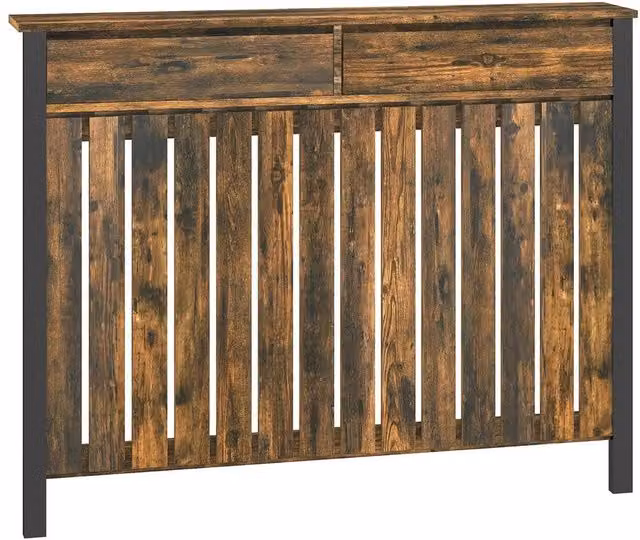 NESTLUNE Large Radiator Cover with Drawers and Vertical Slats, Brown, W: 119 cm, D: 19 cm, H: 93 cm