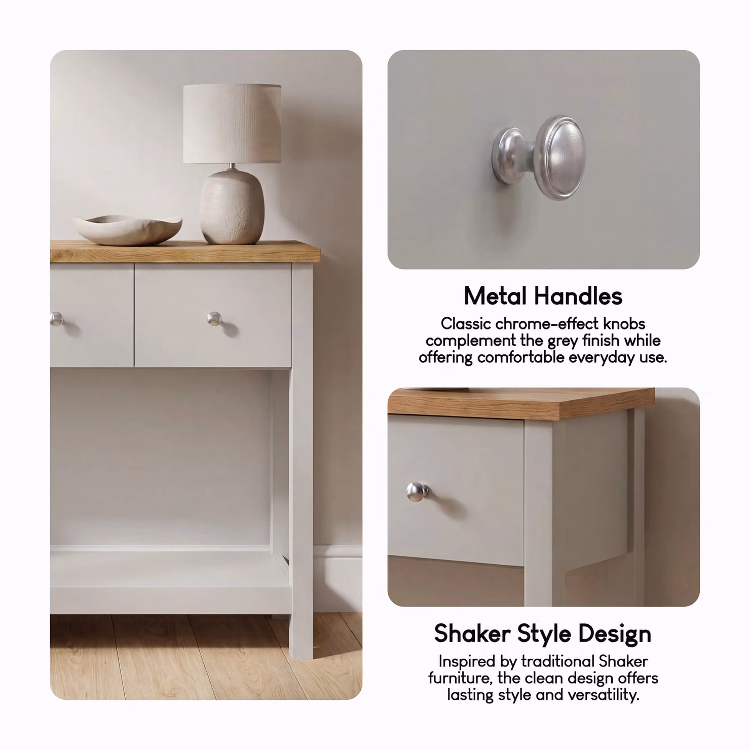 Vida Designs Arlington 3 Drawer Console Table Storage Organiser in Grey – 3