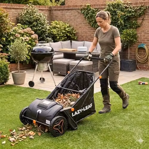 Lazy Tools Black Garden Leaf Sweeper with 100L Collection Bag and 530mm Sweep Width – 2