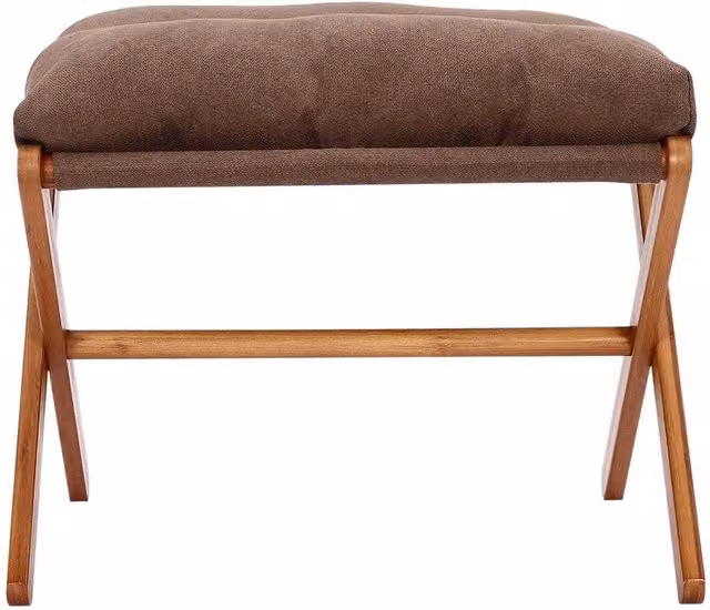 Havendro Bamboo and Cotton Footstool Ottoman in Brown, W/D/H: 36 x 35 x 36 cm – 1