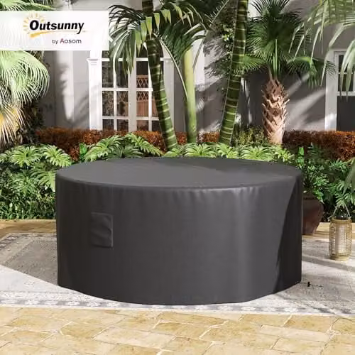Outsunny Waterproof Round Garden Furniture Cover in Black, Diameter: 193 cm, Height: 80 cm – 2