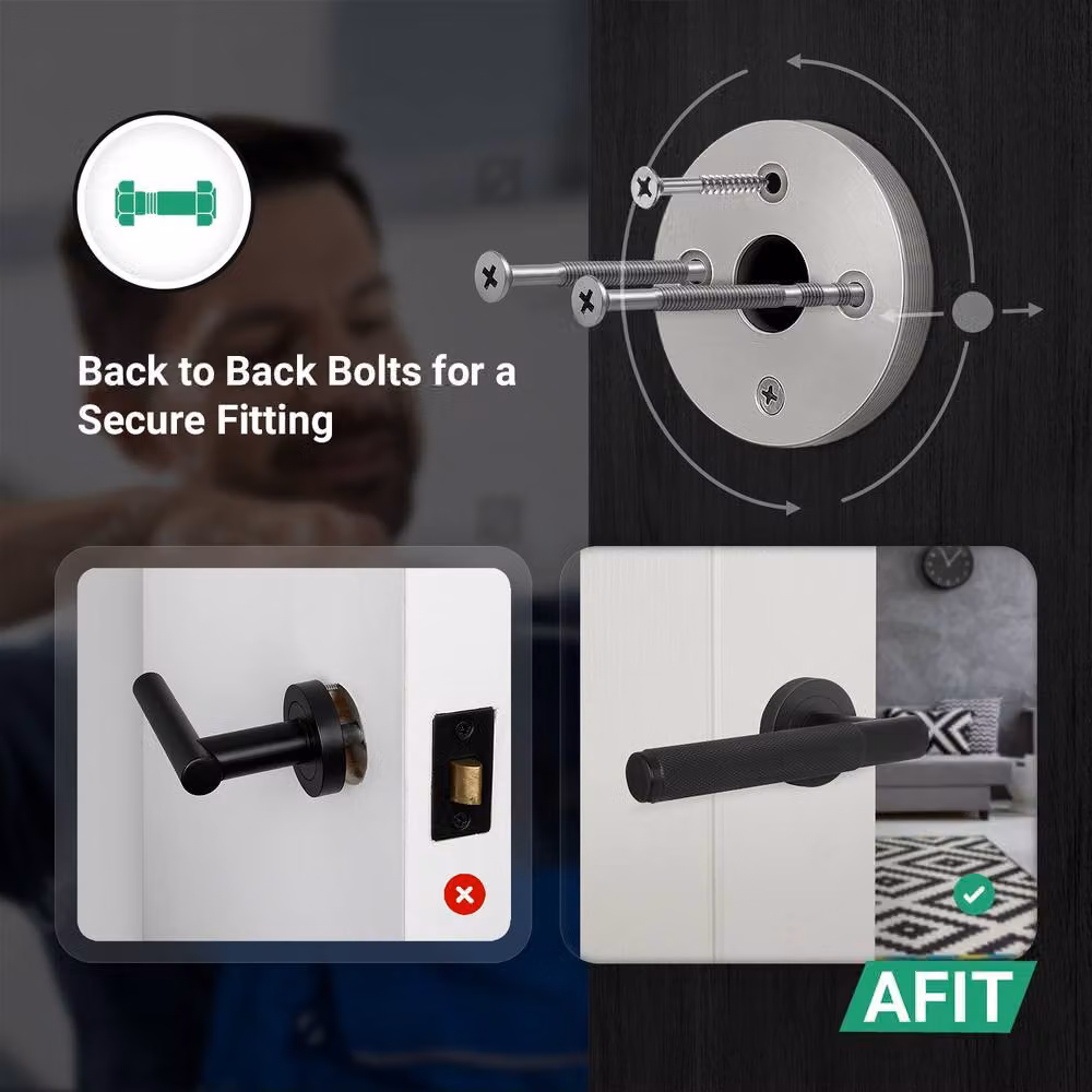 AFIT Matt Black Knurled Door Handles and Rose Latch Kit with Hinges, 5 Pairs – 4