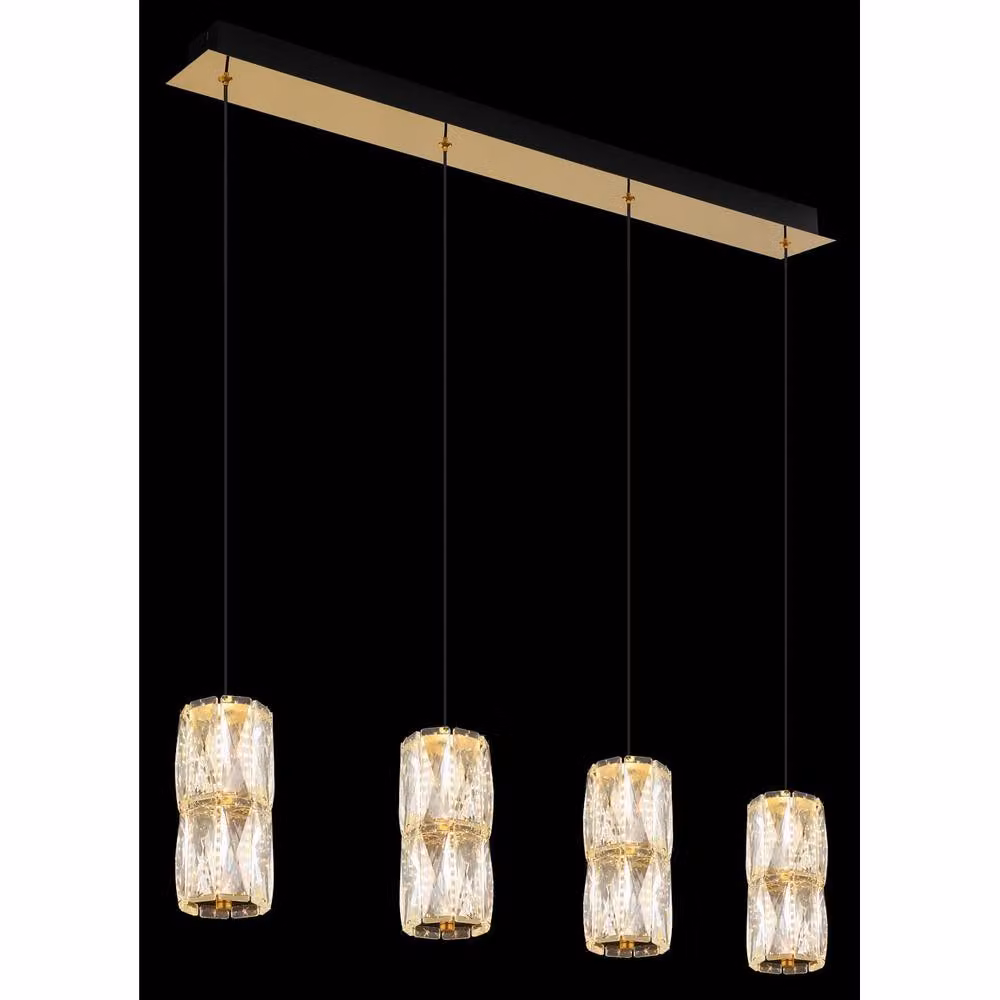 Netlighting Stefanie Bar Pendant Light in Gold and Brass with Crystal and Glass Shade, 4x LED Warm White – 2