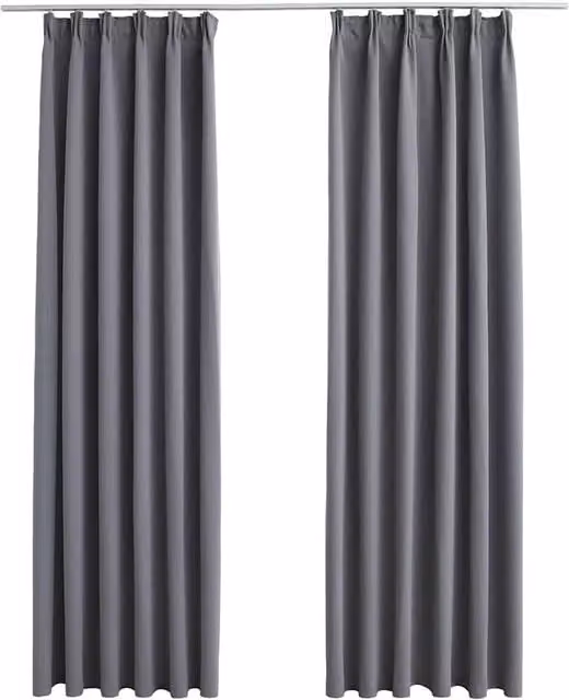 Berkfield Home Grey Blackout Fabric Curtain Panels with Hooks, 2 Pack, W: 140 cm, H: 175 cm