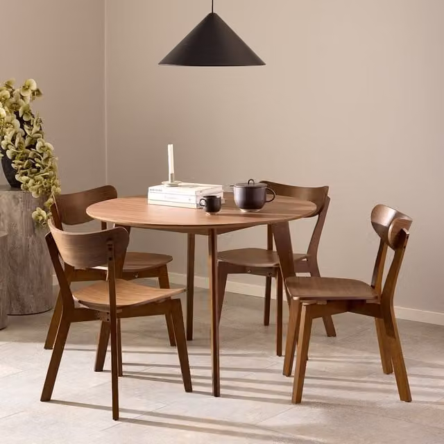Furniture To Go Roxby Round Mid-Century Wooden Dining Table in Walnut, Diameter: 105 cm