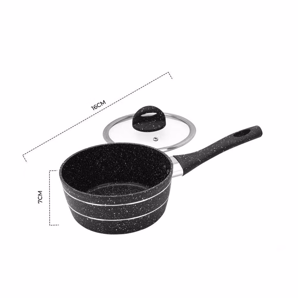 EONLION Non-Stick Granite Saucepan with Lid, Black and Multicolour, Diameter: 16 cm – 2