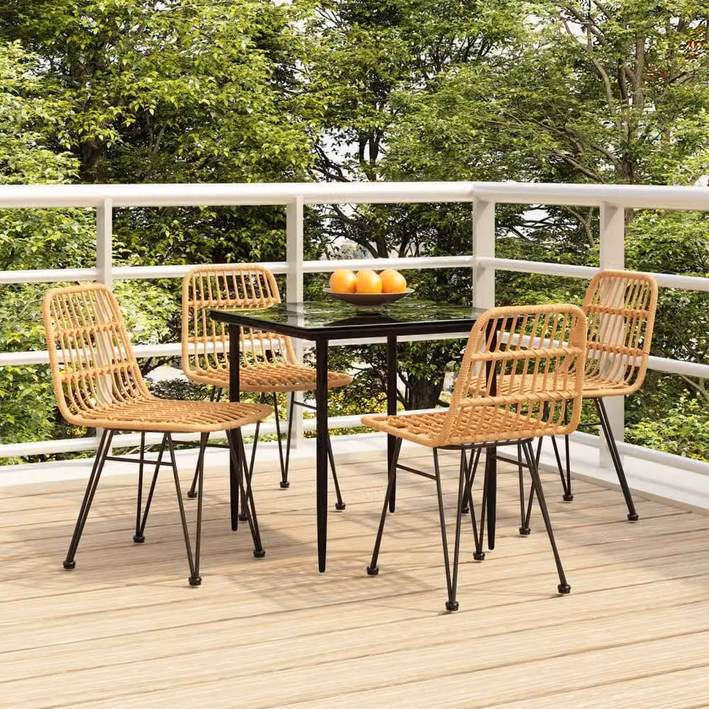 Berkfield Home Beautiful 5 Piece Brown Poly Rattan Garden Dining Set – 2