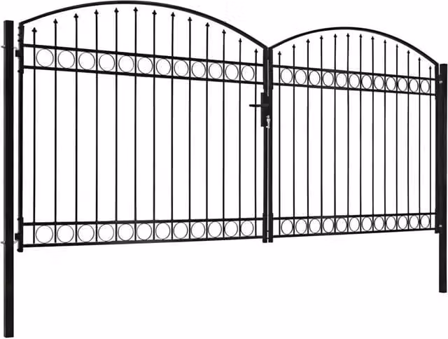 Berkfield Home Steel Double Swing Fence Gate with Arched Top, Black, W: 400 cm, H: 200 cm – 1
