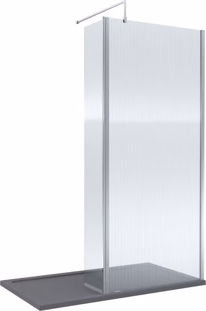Balterley 8mm Fluted Glass Walk-in Wetroom Screen with Return, Silver and Grey, W: 1400 mm, D: 800 mm – 1