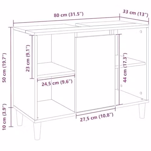 vidaXL Artisan Oak Bathroom Cabinet in Brown, W/D/H: 80 x 33 x 60 cm – 3