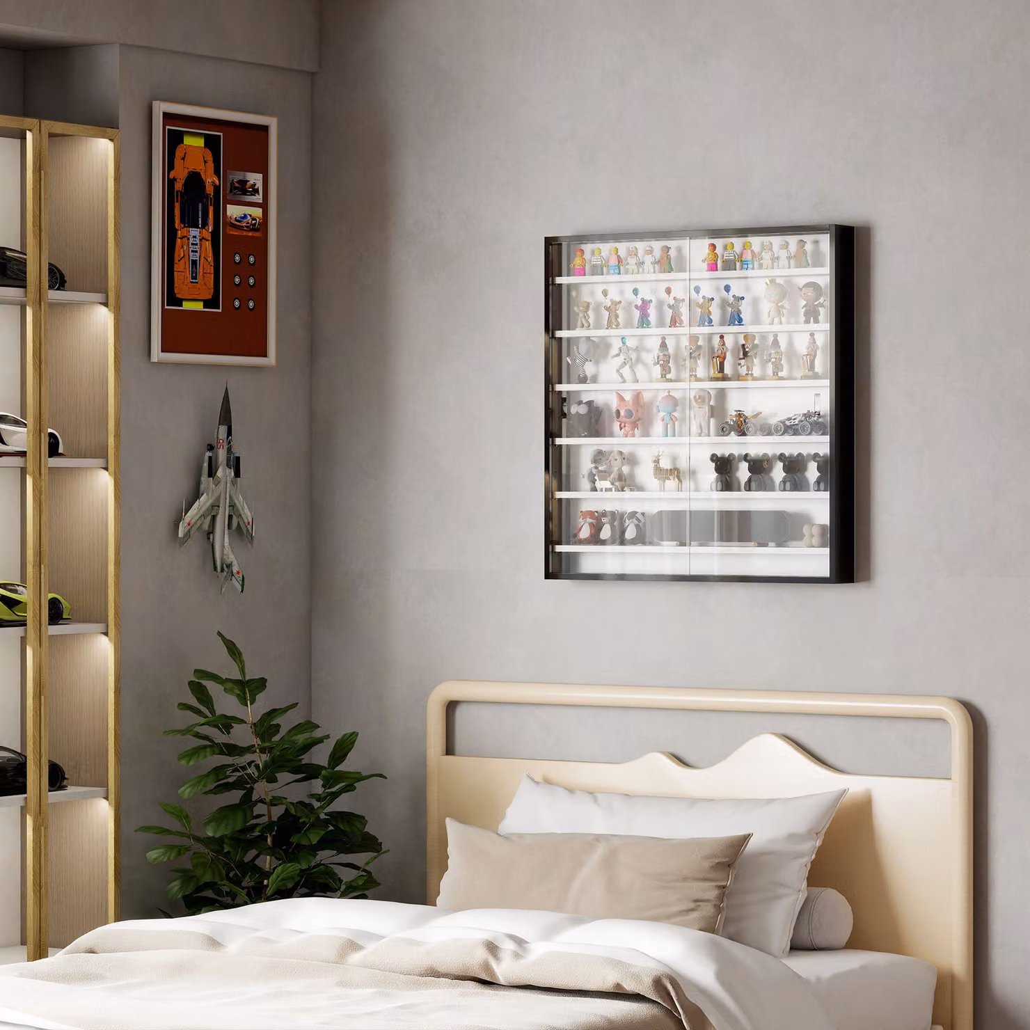HOMCOM 7-Tier Wall Mounted Display Cabinet with Glass Doors and 6 Adjustable Shelves in Black and White – 2