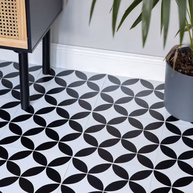 Fine Decor Starlight Art Deco Self-Adhesive Vinyl Floor Tiles, Black, 0.93sqm