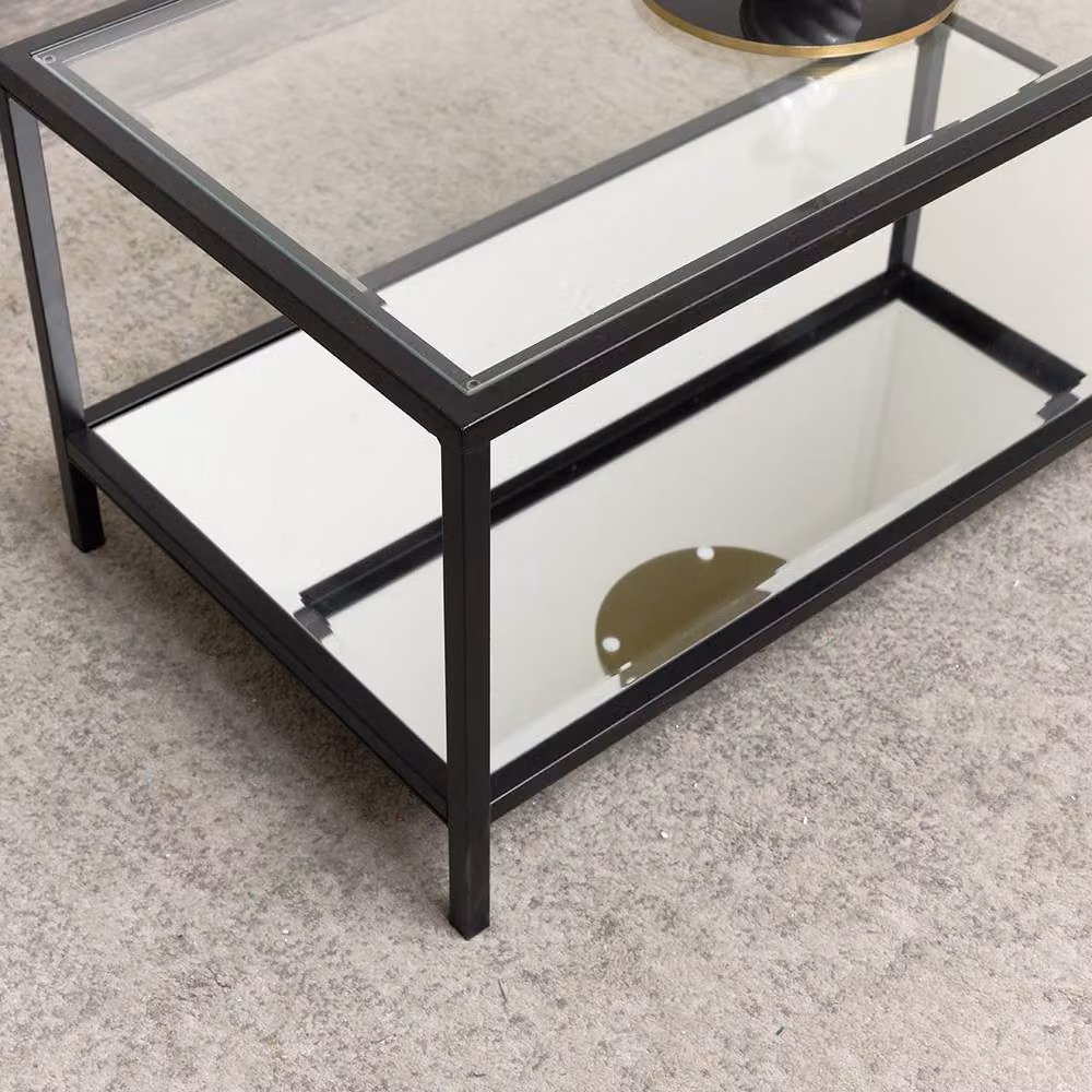 Melody Maison Black Glass and Mirrored Rectangular Coffee Table – 2