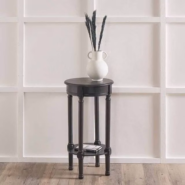 Pacific Lifestyle Round Tall Side Table in Black Wood