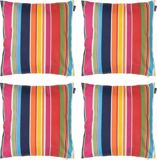 ICON Multicolour Striped Waterproof Indoor and Outdoor Square Cushion Set of 4, W/D/H: 43 x 43 x 43 cm