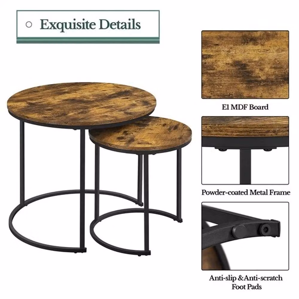 KORVIXA Round Nesting Coffee Table Set of 2 in Brown and Black – 3