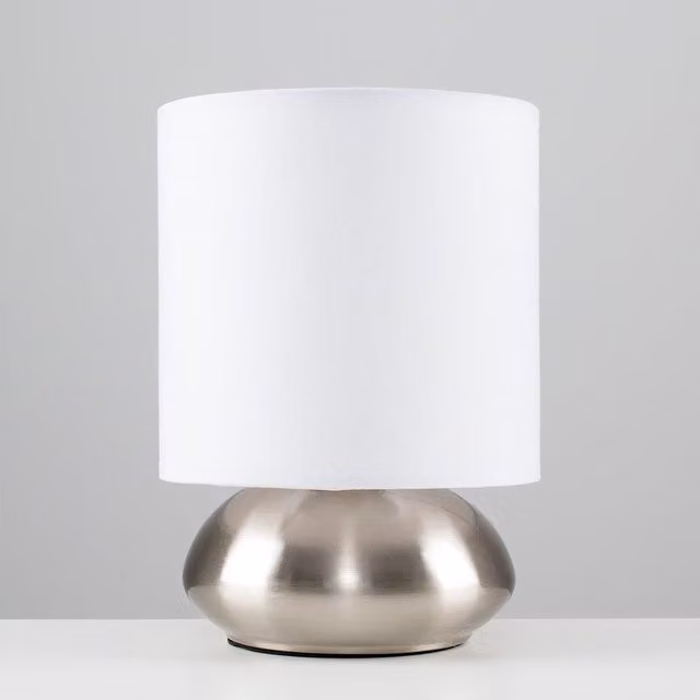 ValueLights Chrome Touch Dimmable Table Lamp with White Fabric Shade – 1