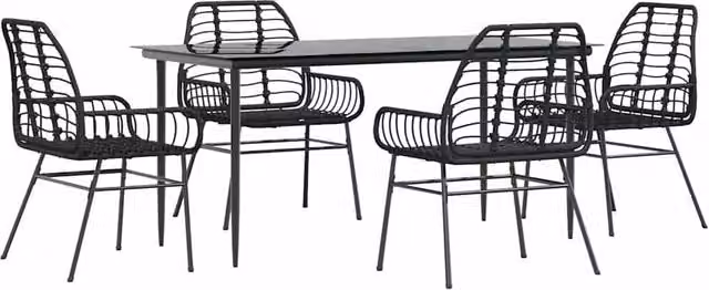 Berkfield Home 5 Piece Modern Garden Dining Set in Black Poly Rattan and Glass – 1