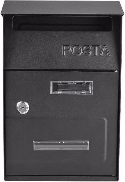 NESTLUNE Lockable Metal Outdoor Letter Post Box, Black, W/D/H: 32.5 x 21.5 cm – 1