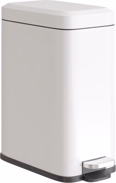 HOMCOM 5L White Steel Rectangular Compact Pedal Bin with Removable Inner Bucket and Soft-Close Lid