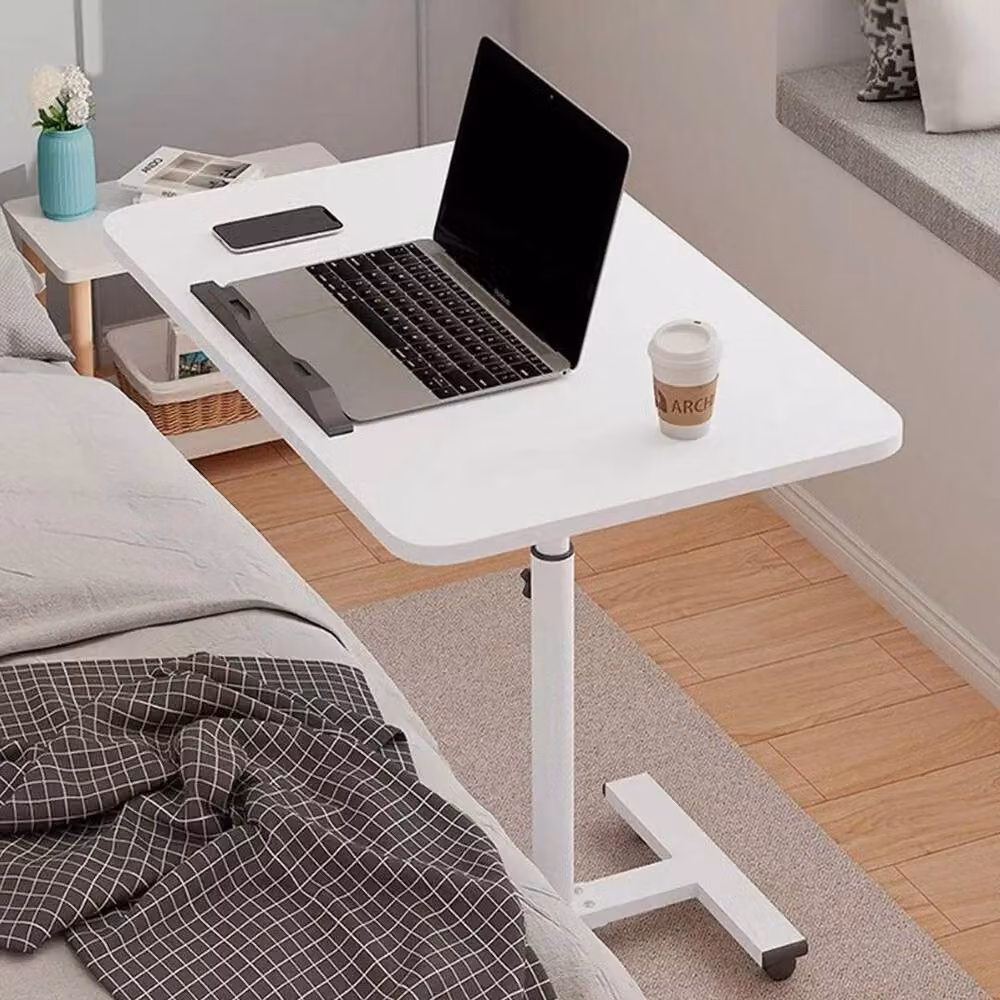 EONLION White Height Adjustable Mobile Overbed Table with Castors – 2