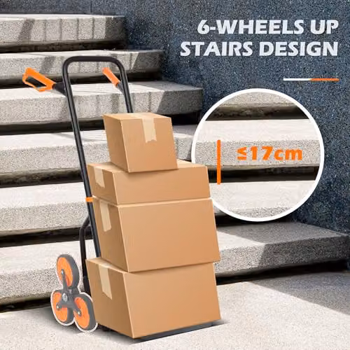 DURHAND Heavy Duty Foldable Stair Climbing Hand Truck in Orange Steel – 4