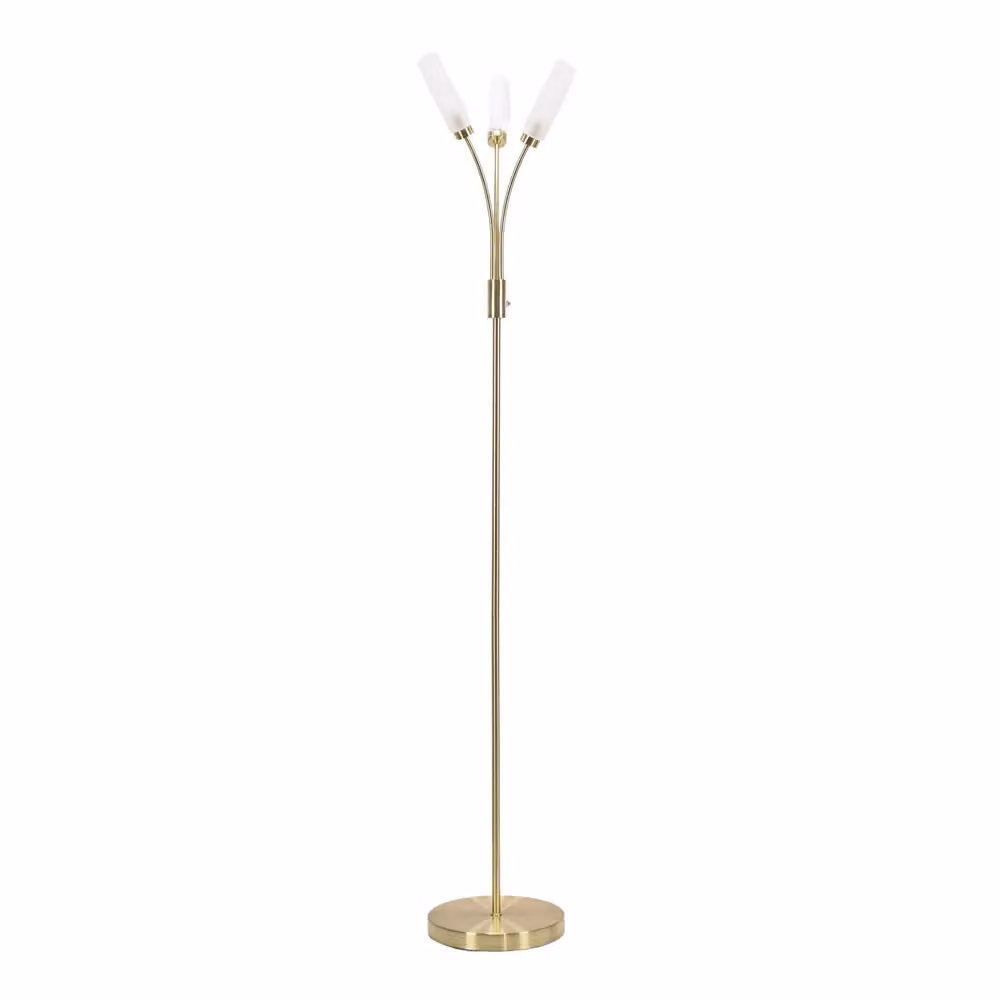 ValueLights Maya 3 Way Curved Arm Reed Shaded Upright Floor Lamp in Gold/Brass, H 158.5 cm x W 26.5 cm – 2