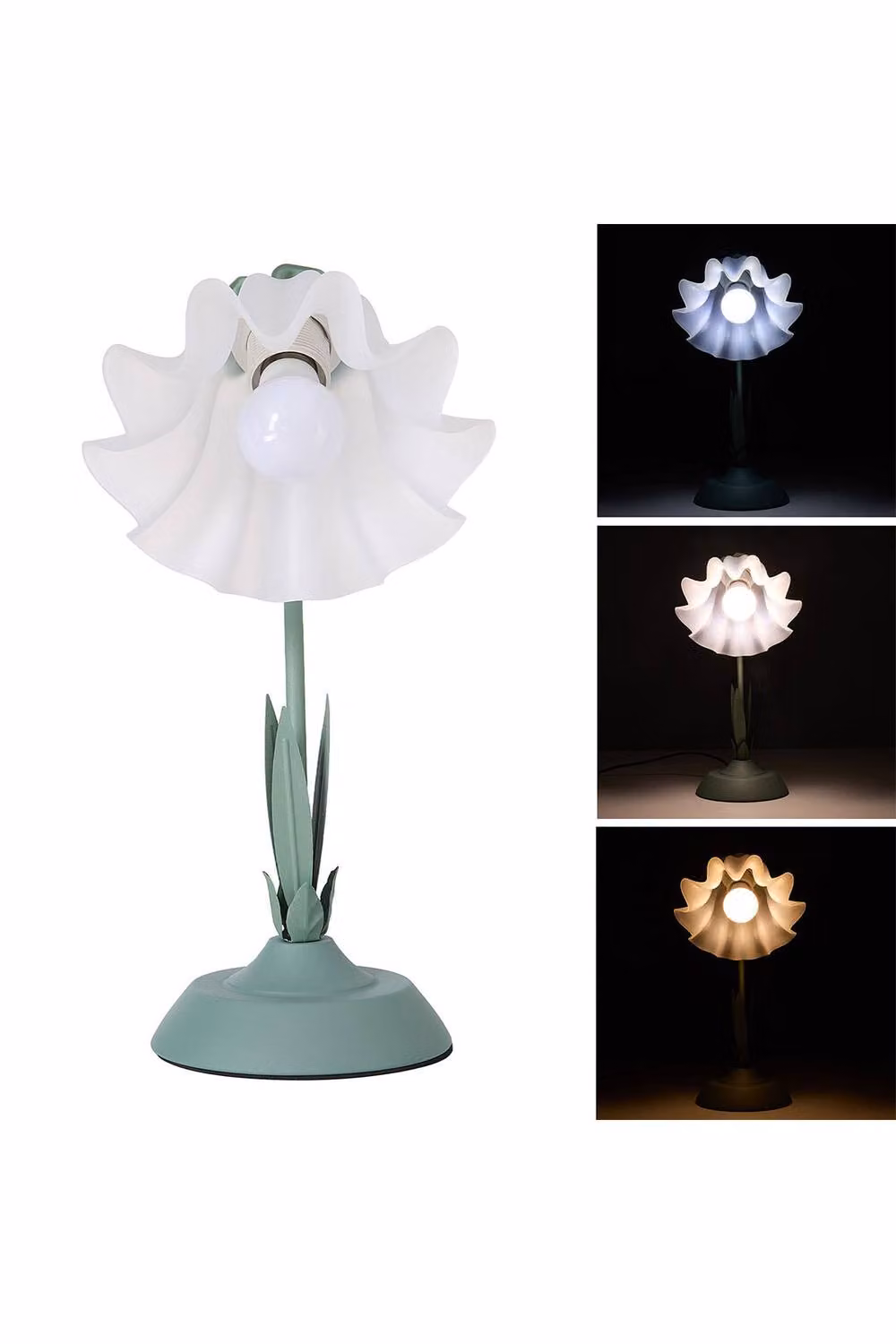Living and Home Art Nouveau Green Flower LED Table Lamp with Glass and Metal Details – 4