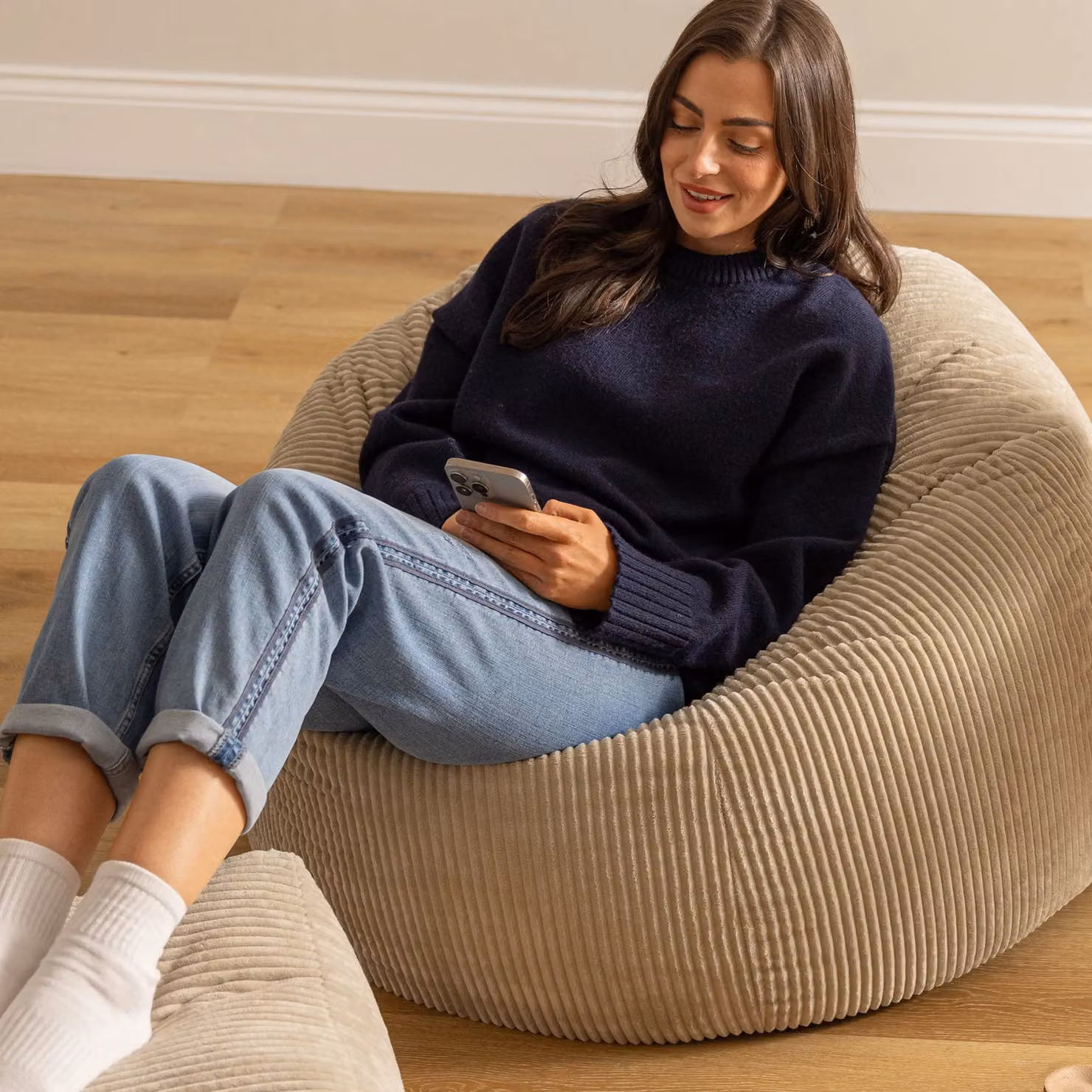 ICON Kingston Jumbo Cord Bean Bag and Footstool Bundle in Beige – 3