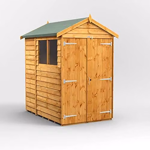 Powersheds Premium Apex Overlap Wooden Shed in Brown with Toughened Glass Window and Floor, W/D/H: 214.7 x 131.4 x 182.88 cm – 1